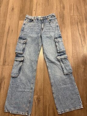 Dynamite Light Blue Wide-Leg Cargo Jeans